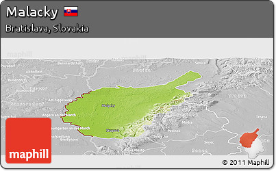 Physical Panoramic Map of Malacky, lighten, desaturated