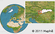 Satellite Location Map of Okres Bratislava I, highlighted country, highlighted parent region