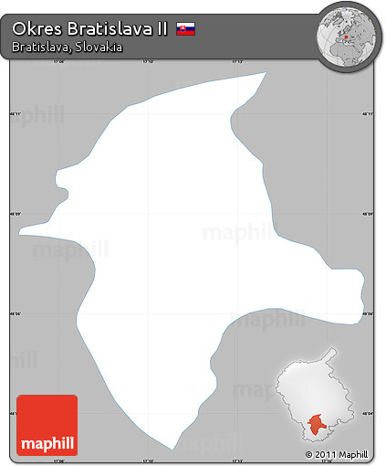 Gray Simple Map of Okres Bratislava II, single color outside