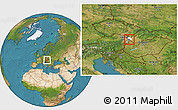 Satellite Location Map of Okres Bratislava III, highlighted parent region