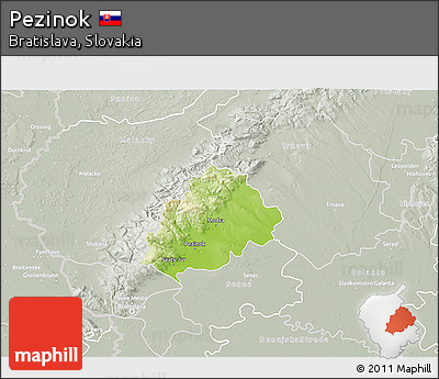 Physical 3D Map of Pezinok, lighten, semi-desaturated