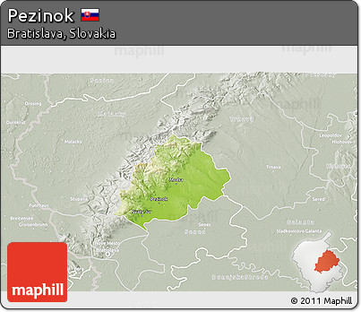 Physical 3D Map of Pezinok, lighten, semi-desaturated