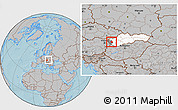 Gray Location Map of Pezinok, highlighted country, highlighted parent region, within the entire country, hill shading
