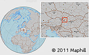 Gray Location Map of Pezinok, highlighted parent region, hill shading