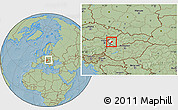 Savanna Style Location Map of Pezinok, highlighted parent region, within the entire country, hill shading