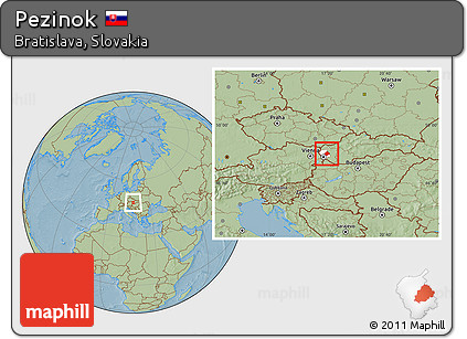 Savanna Style Location Map of Pezinok, highlighted parent region, hill shading