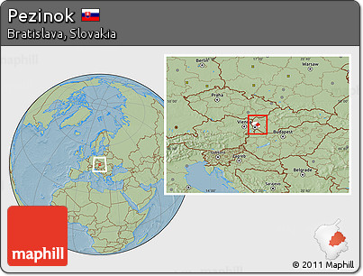 Savanna Style Location Map of Pezinok, highlighted parent region, hill shading