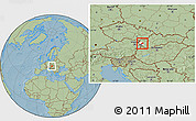 Savanna Style Location Map of Pezinok, highlighted parent region, hill shading