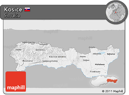 Gray 3D Map of Kosice, single color outside