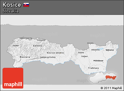 Gray 3D Map of Kosice, single color outside