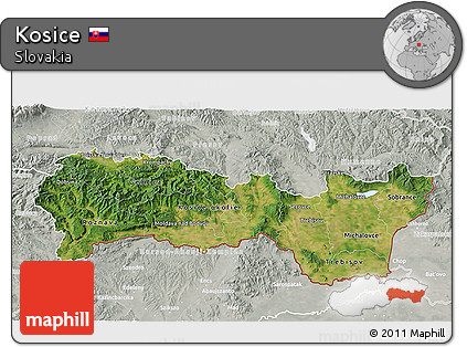 Satellite 3D Map of Kosice, lighten, semi-desaturated
