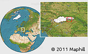Satellite Location Map of Okres Kosice II, highlighted country, highlighted parent region, within the entire country
