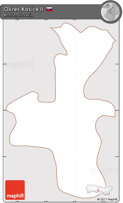 Classic Style Simple Map of Okres Kosice II, cropped outside