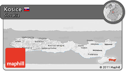 Gray Panoramic Map of Kosice, single color outside