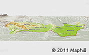 Physical Panoramic Map of Kosice, lighten, semi-desaturated