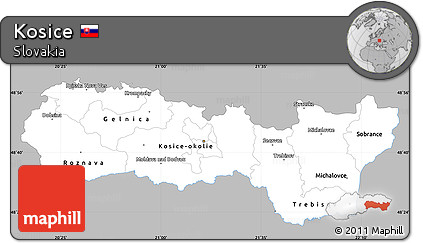 Gray Simple Map of Kosice, single color outside