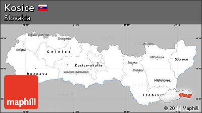Gray Simple Map of Kosice, single color outside