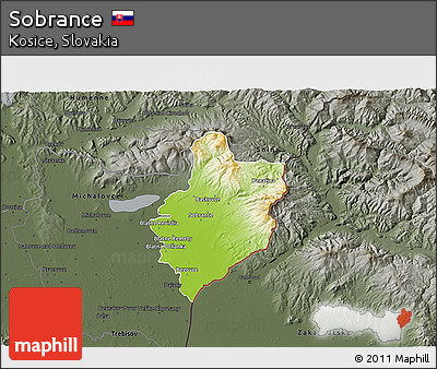 Physical 3D Map of Sobrance, darken, semi-desaturated