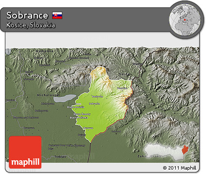 Physical 3D Map of Sobrance, darken, semi-desaturated