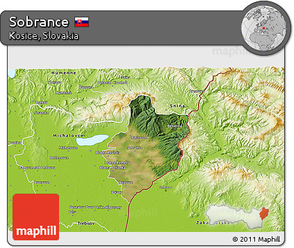 Satellite 3D Map of Sobrance, physical outside