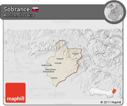 Shaded Relief 3D Map of Sobrance, lighten, desaturated