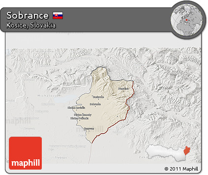 Shaded Relief 3D Map of Sobrance, lighten, semi-desaturated
