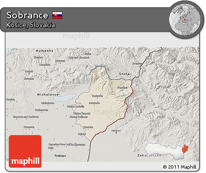 Shaded Relief 3D Map of Sobrance, semi-desaturated