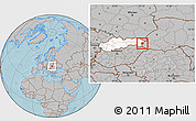 Gray Location Map of Sobrance, highlighted country, hill shading