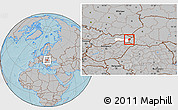 Gray Location Map of Sobrance, highlighted parent region, hill shading