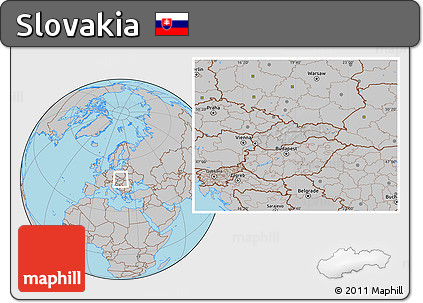 Gray Location Map of Slovakia, hill shading inside