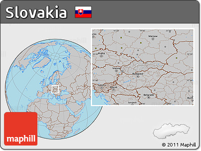 Gray Location Map of Slovakia, hill shading inside