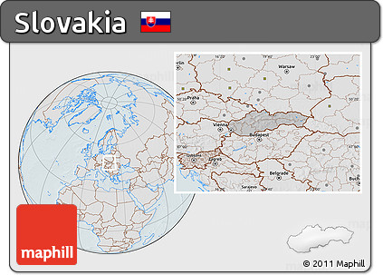Gray Location Map of Slovakia, lighten, hill shading