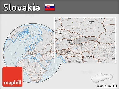 Gray Location Map of Slovakia, lighten, hill shading