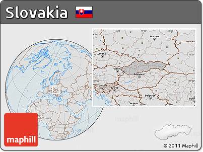 Gray Location Map of Slovakia, lighten, hill shading