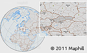 Gray Location Map of Slovakia, lighten, semi-desaturated, hill shading