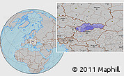 Political Location Map of Slovakia, gray outside, hill shading