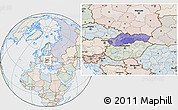 Political Location Map of Slovakia, lighten, semi-desaturated