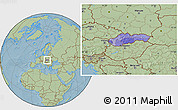 Political Location Map of Slovakia, savanna style outside, hill shading