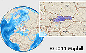 Political Location Map of Slovakia, shaded relief outside