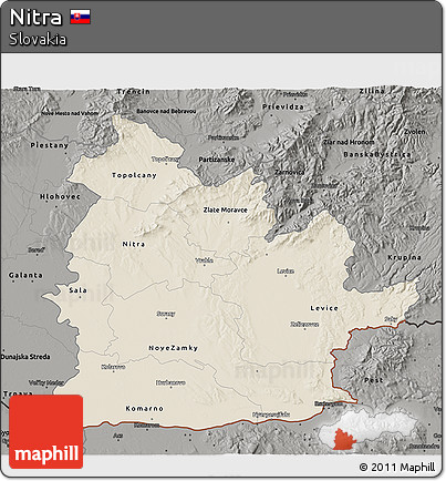 Shaded Relief 3D Map of Nitra, darken, semi-desaturated