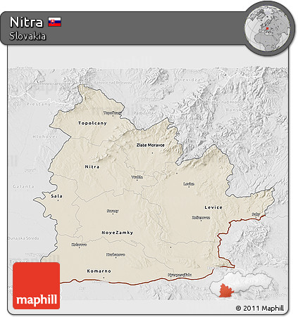 Shaded Relief 3D Map of Nitra, lighten, desaturated