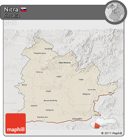 Shaded Relief 3D Map of Nitra, lighten, semi-desaturated
