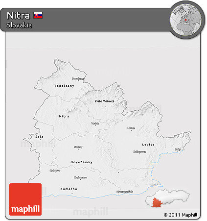 Silver Style 3D Map of Nitra, single color outside