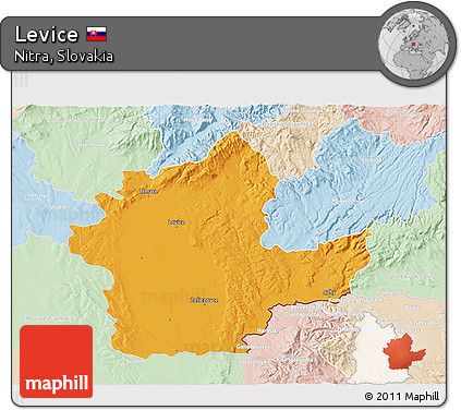 Political 3D Map of Levice, lighten