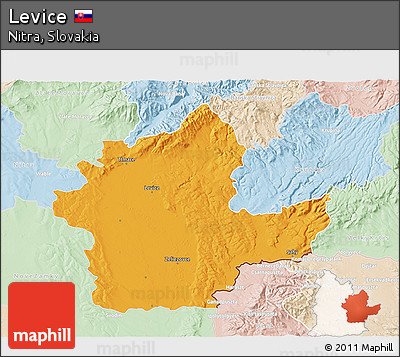 Political 3D Map of Levice, lighten