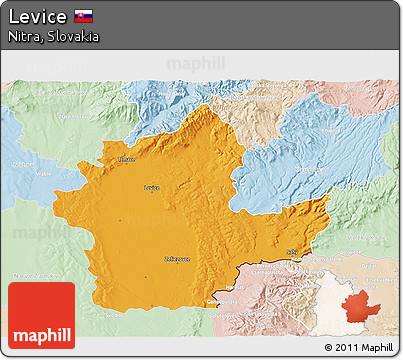 Political 3D Map of Levice, lighten