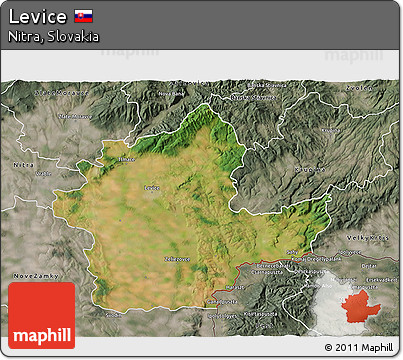 Satellite 3D Map of Levice, semi-desaturated