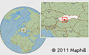 Savanna Style Location Map of Levice, highlighted country, hill shading