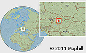 Savanna Style Location Map of Levice, highlighted parent region, within the entire country, hill shading