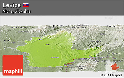 Physical Panoramic Map of Levice, semi-desaturated